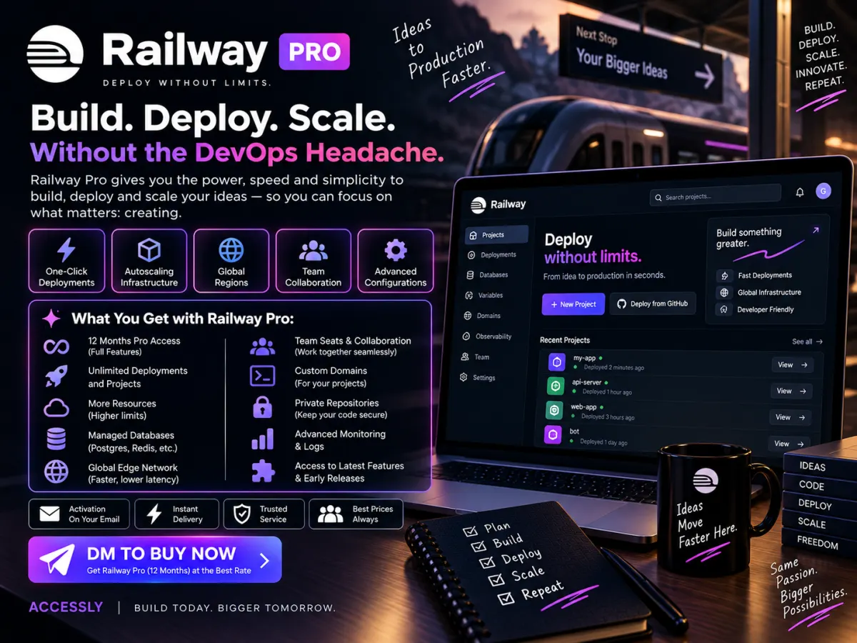 Railway Pro deployment platform creative